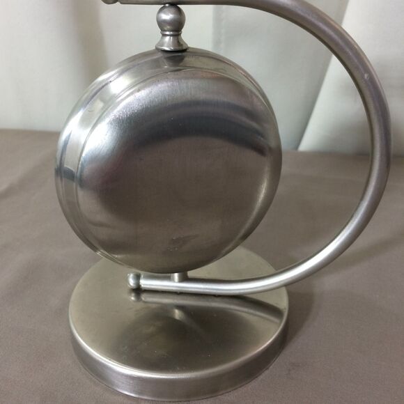 International Silver Desk Clock Rotates Quartz Battery Operated 6" Tall Working - Picture 3 of 4